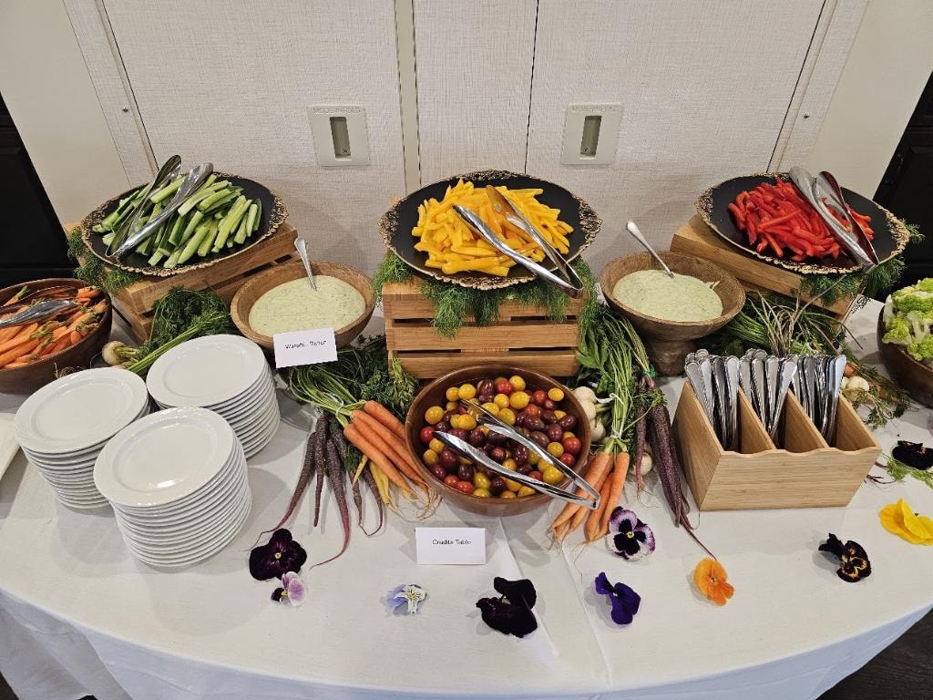 Vegetable buffet display with fresh produce