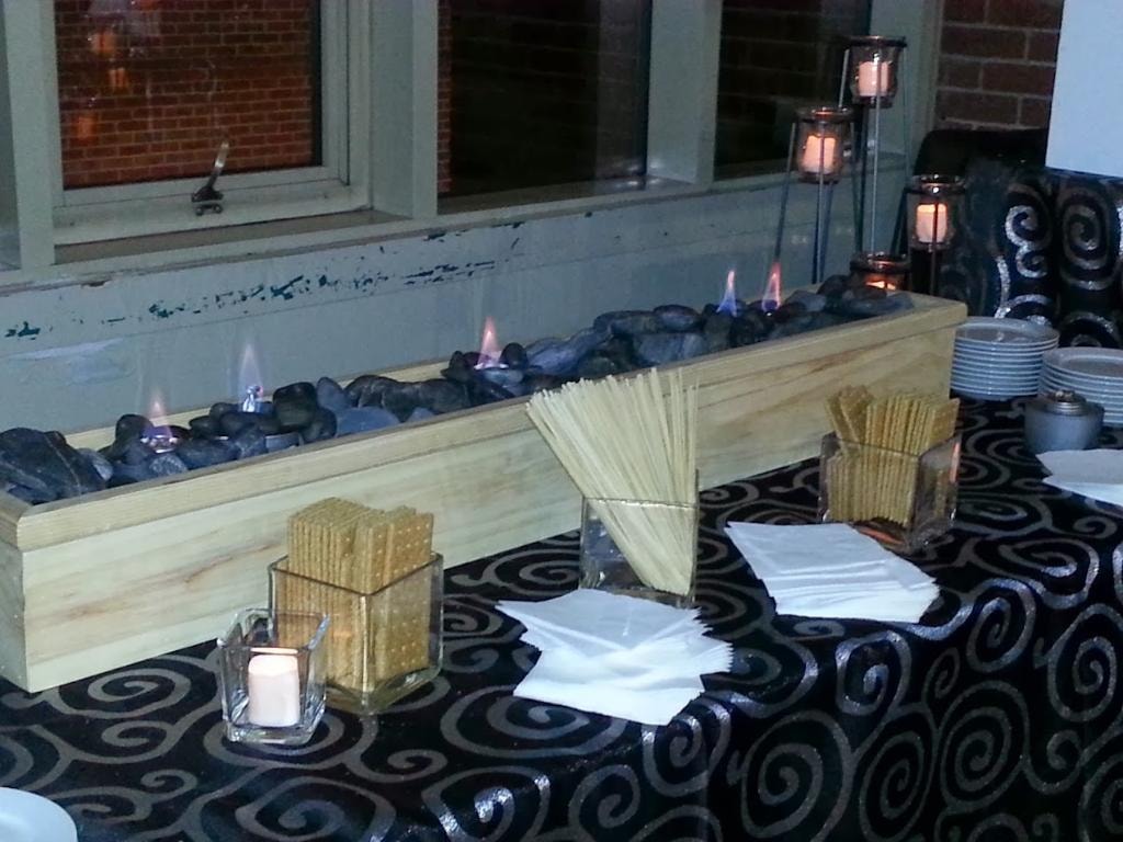 Modern fireplace display with decorative tabletop