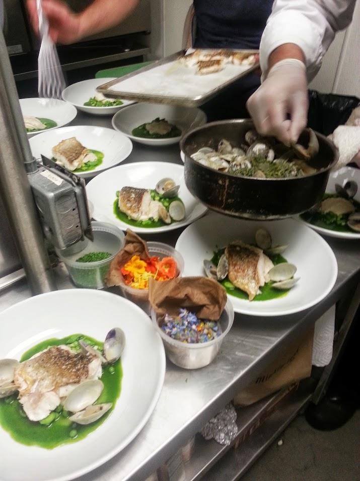 Chef plating gourmet fish dishes