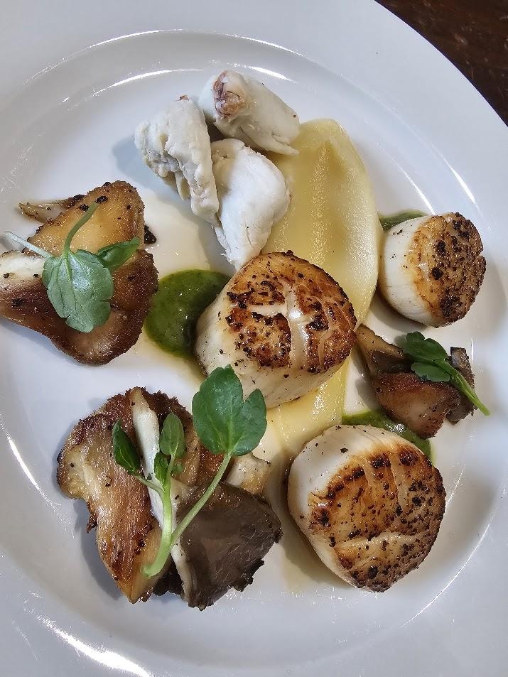 Seared scallops with foie gras and potato
