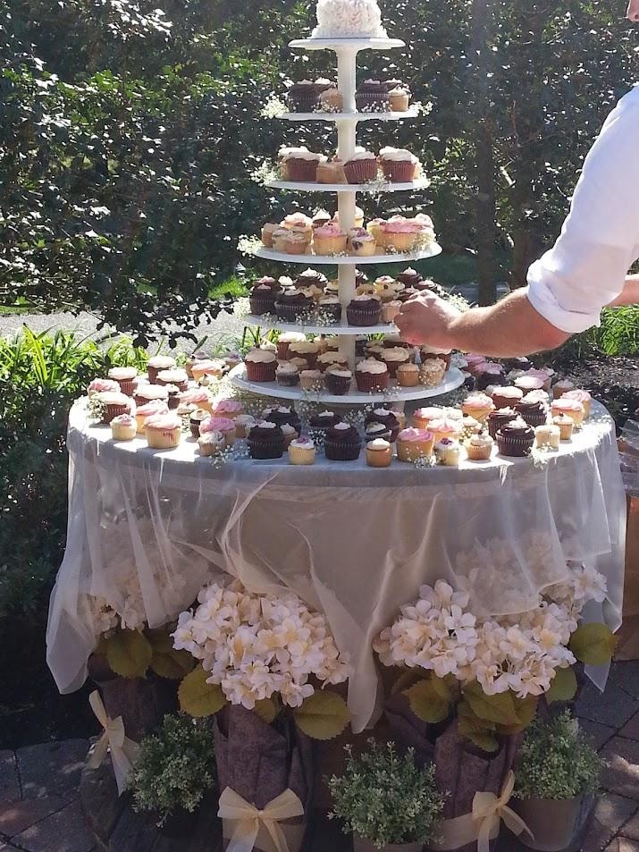Tiered cupcake tower outdoor garden display