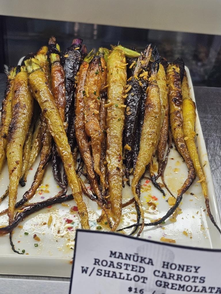 Cornerstone Manuka honey roasted carrots with shallot gremolata