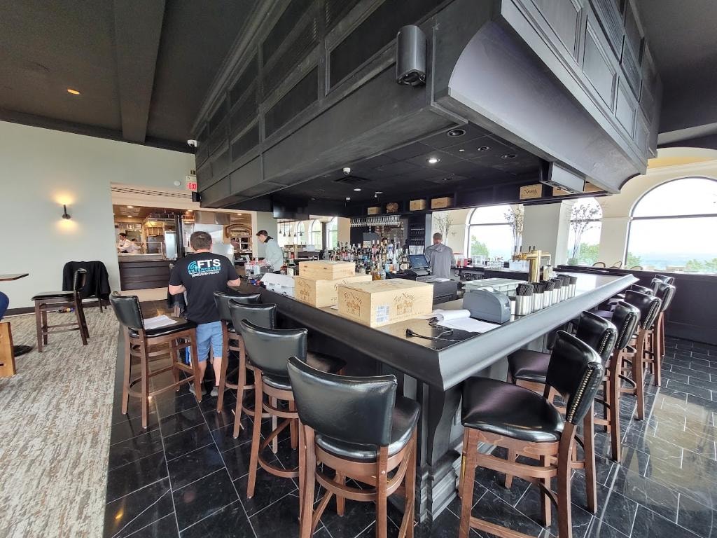 Modern restaurant bar counter seating area