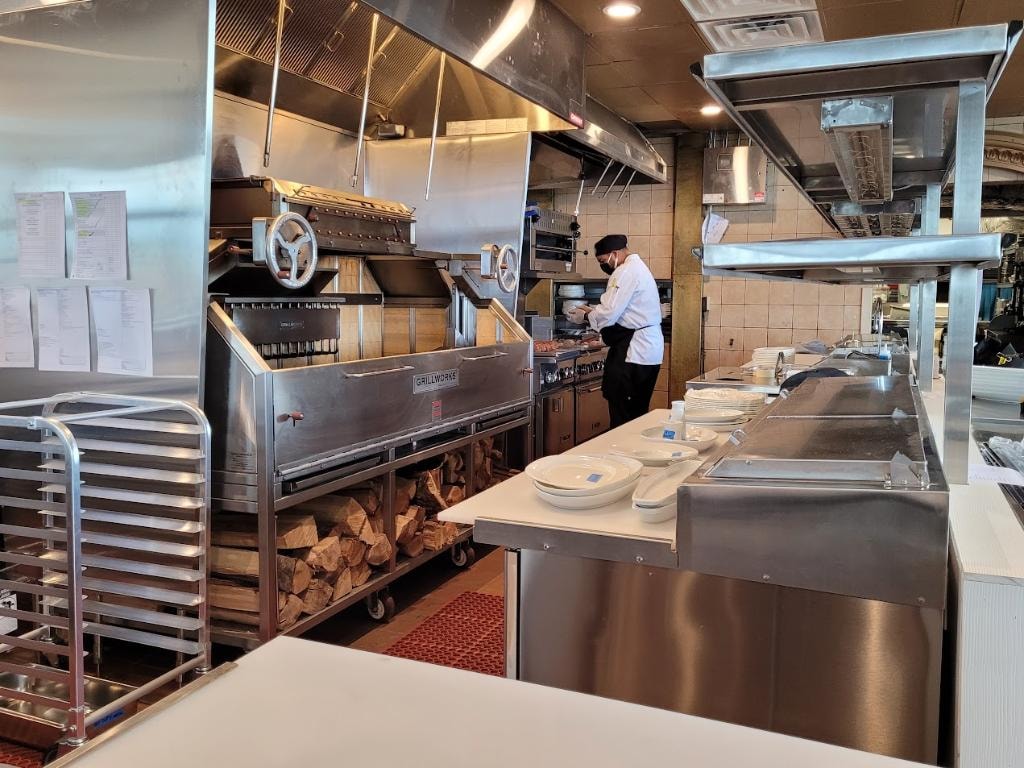 Professional kitchen with wood-fired grill