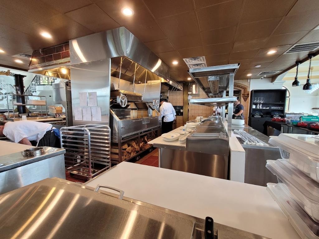 Professional restaurant kitchen with stainless steel