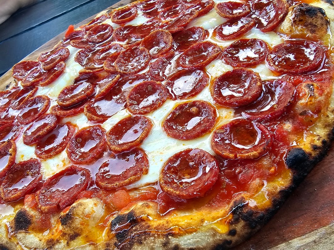 Pepperoni pizza fresh from oven